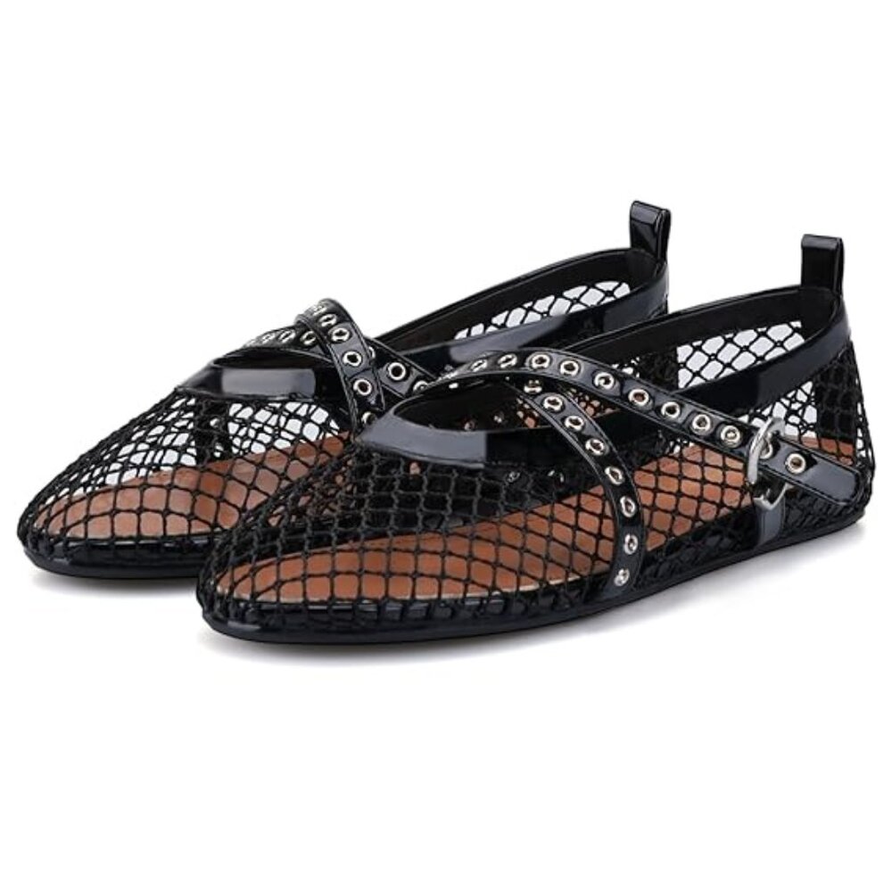 Excellent Condition, SZ 7, Patent Mesh Weave Ballet Flats, Black